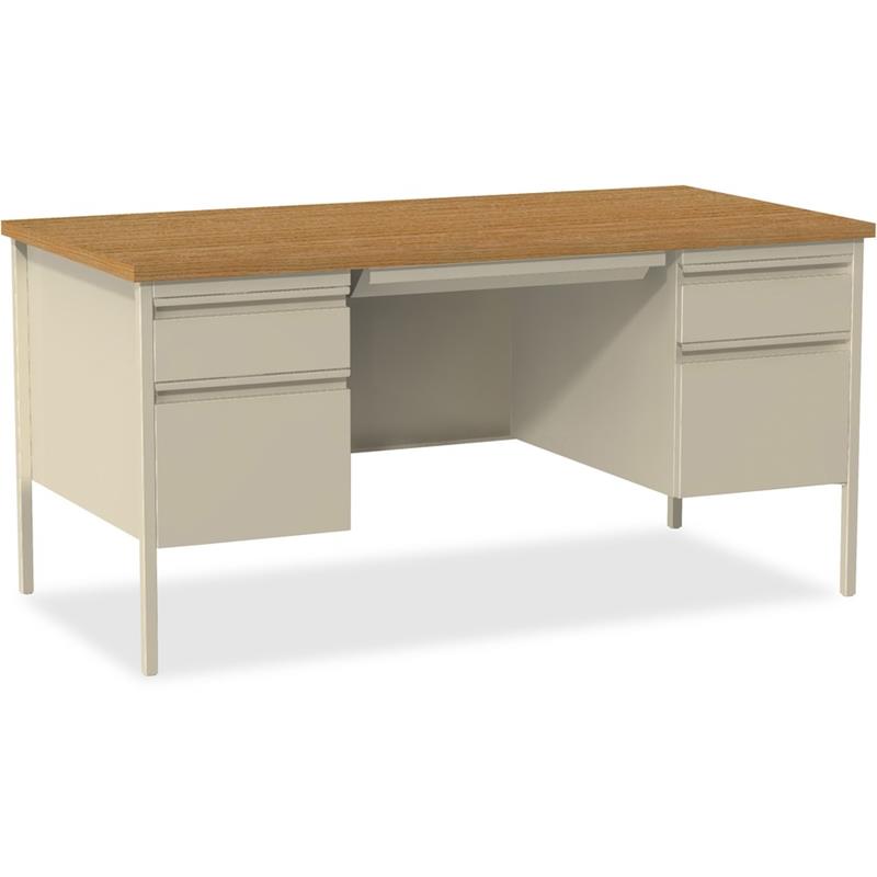 Image DESK DBLE PED 30x60*PUTTY/OAK