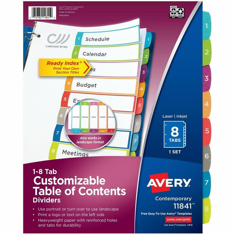 Image DIVIDERS PRINTBL CONTEMP 1-8 TAB